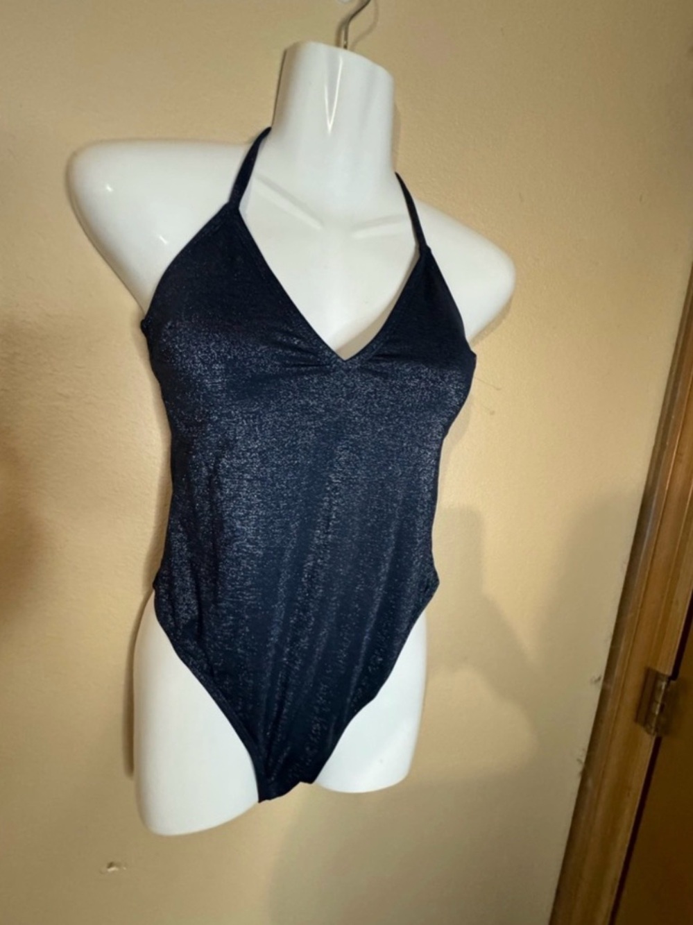 Cupshe Black Shimmer Halter V-Neck One-Piece Swimsuit